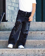 Fly Girl Distressed Denim  - Black