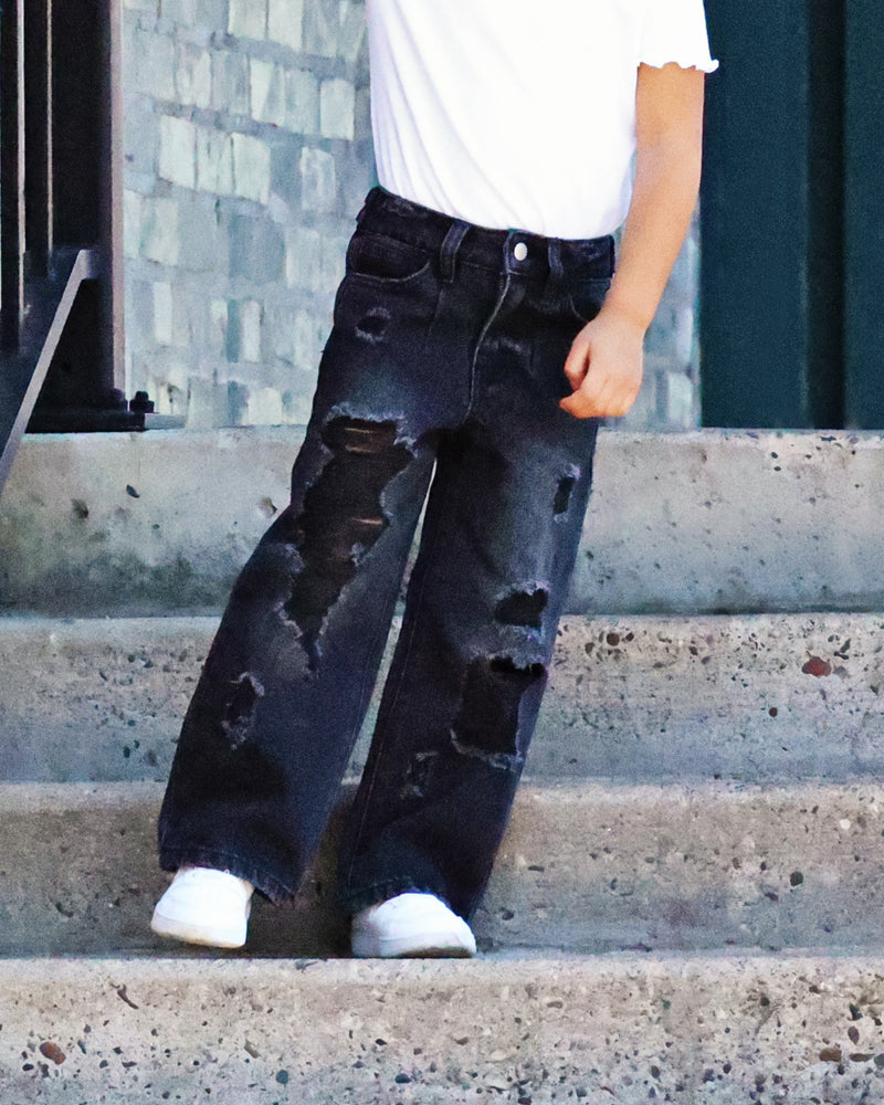 Fly Girl Distressed Denim  - Black